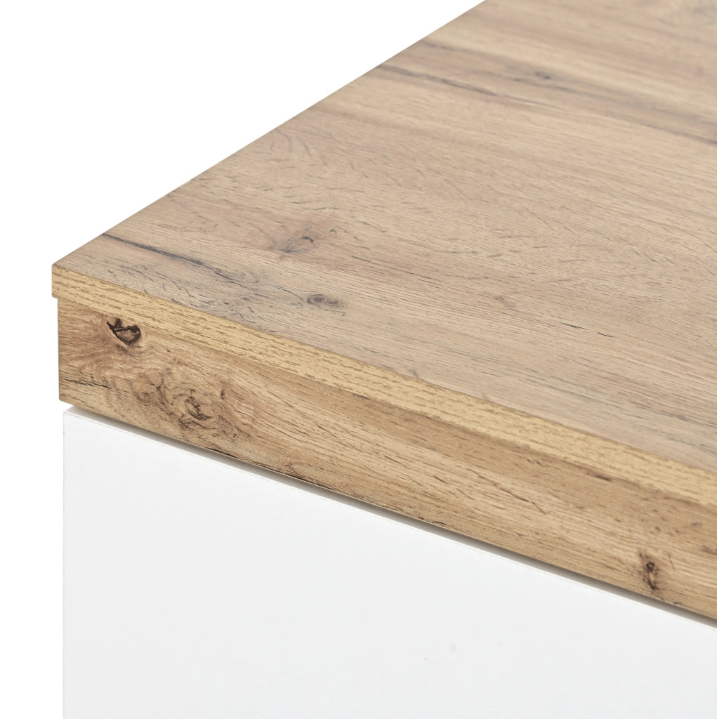 Comodino classico con 2 cassetti; in truciolare E1 bianco e rovere