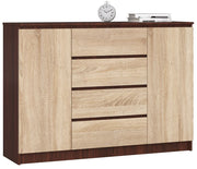 Cassettiera AKORD K140 Wengé 138 cm 2 ante 4 cassetti inserto frontale Sonoma Quercia 138x40x99 cm