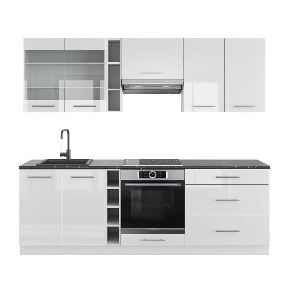 Cucina componibile Fame-Line Bianco lucido/Bianco 235 cm senza piano di lavoro Vicco