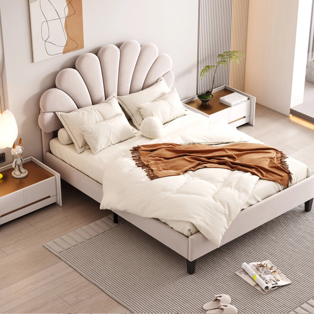 letto imbottito velluto beige 140 x 200 cm