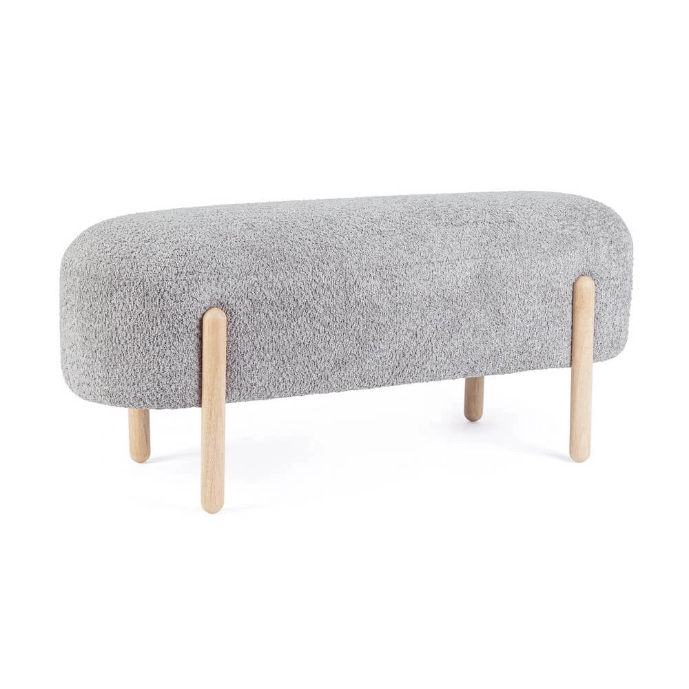 Panca imbottita effetto bouclé con gambe in legno naturale - SIENNA