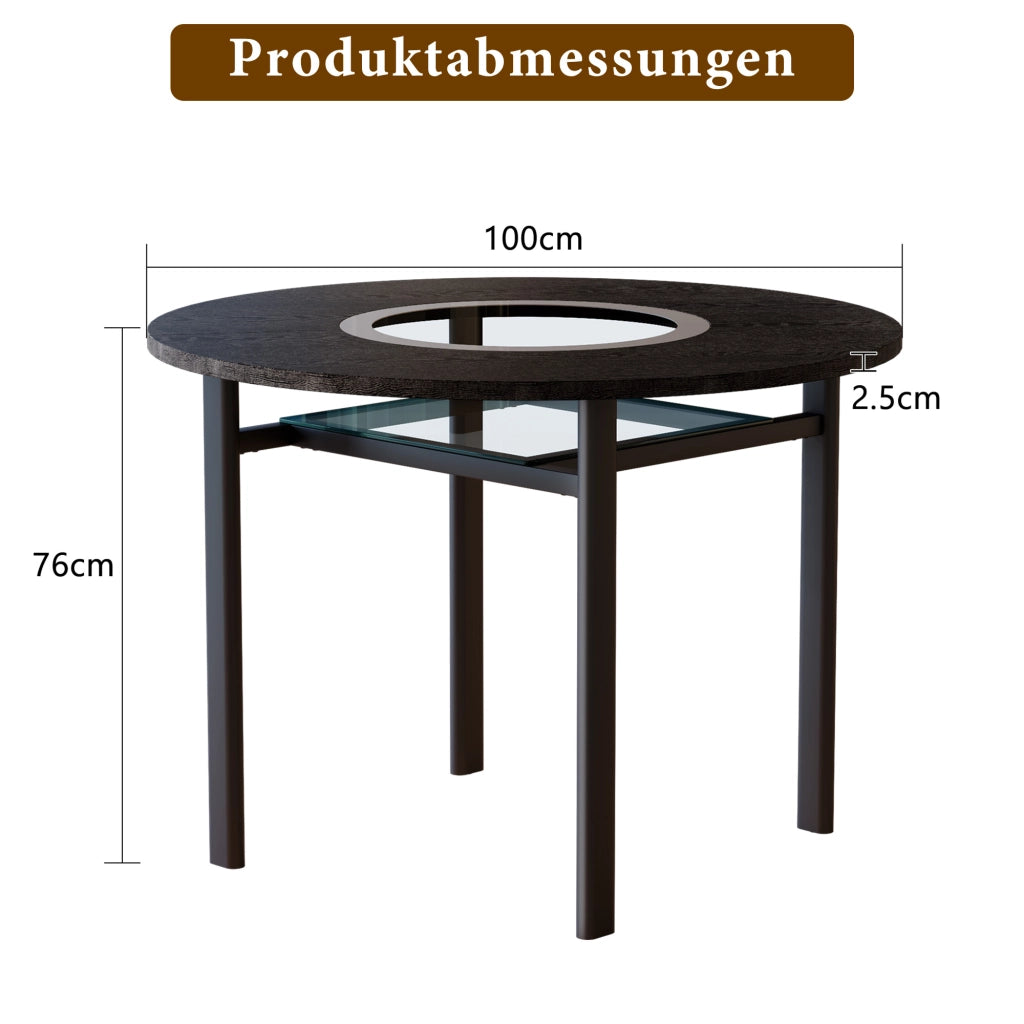 Tavolo da pranzo rotondo per 2-4 persone con inserto in vetro; base in metallo; per sala da pranzo; diametro 100 cm