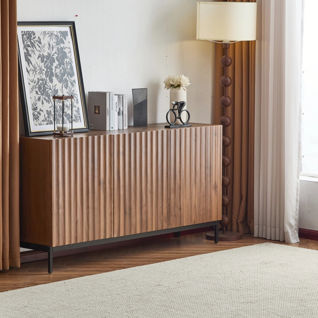 Sideboard Mid-Century Modern - Zephmum - 150x40x80cm Eiche dunkel gemasert, 3 T¨¹ren, 3D-Design, verstellbare B?den