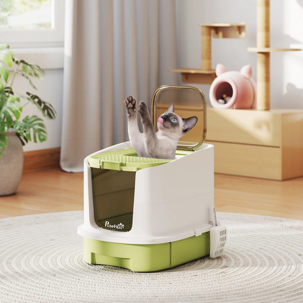 Casetta per Gatti ¨C zephmum ¨C Bianco e Verde 40.5x52.5x42.5 cm