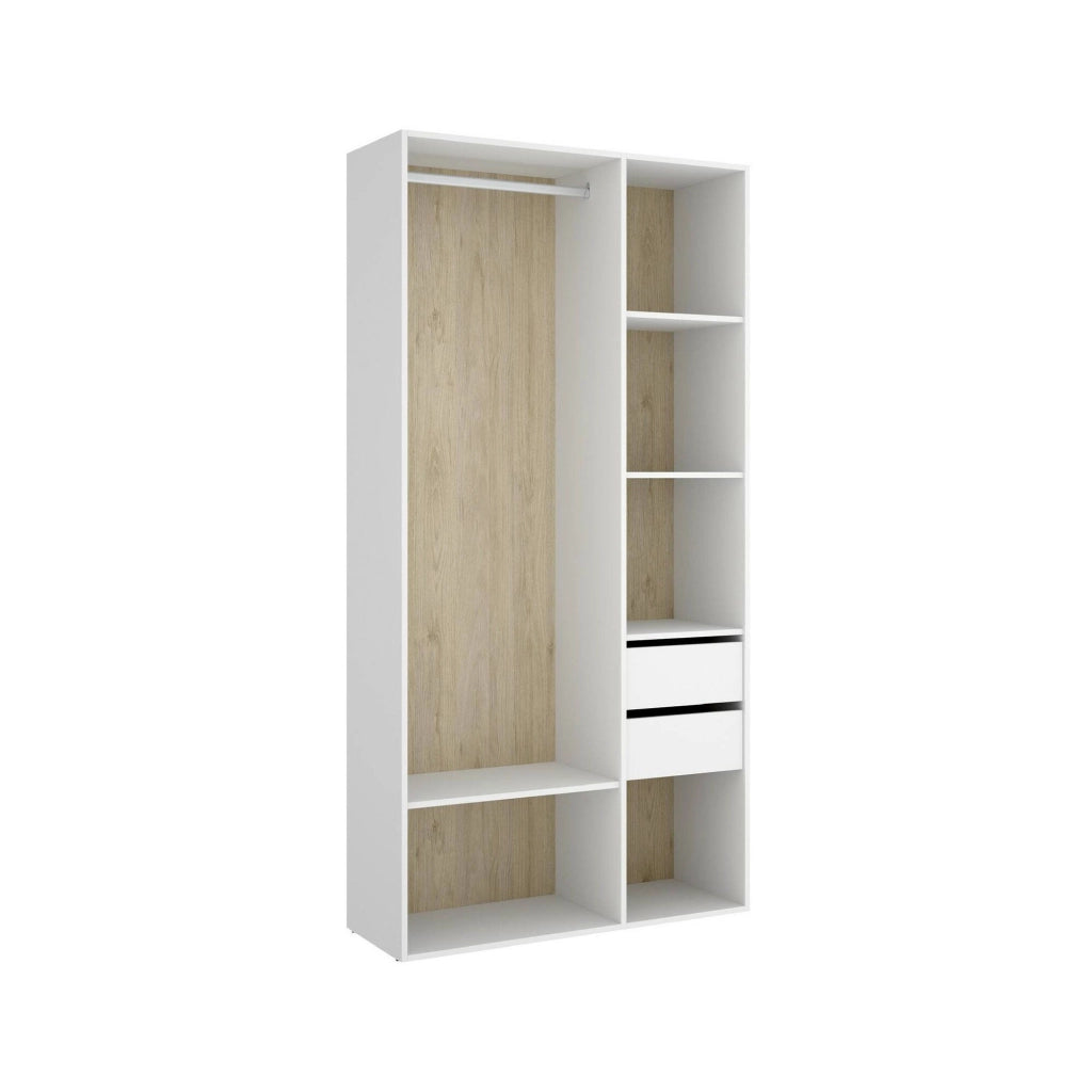 Guardaroba grande Maon, Mobile camera da letto, Cabina armadio portabiti, Armadio appendiabiti, 98x45 h205 cm, Bianco e Rovere