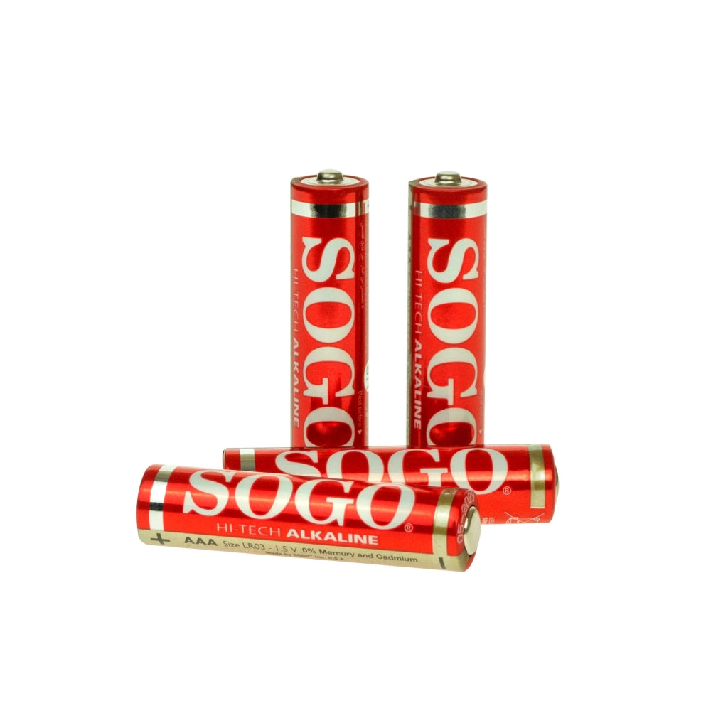 Batterie alcaline AAA LR03 1,5V confezione 4 pezzi, tecnologia Hi-Tech potenza 10 volte superiore, protezione anti-perdite - SOGO