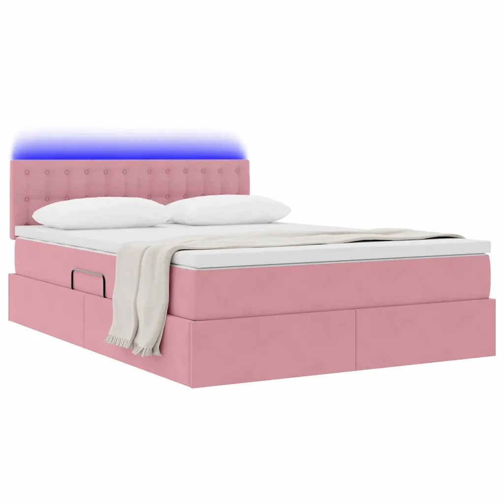 Letto con contenitore e LED con led Rosa 140 x 200 cm Velluto