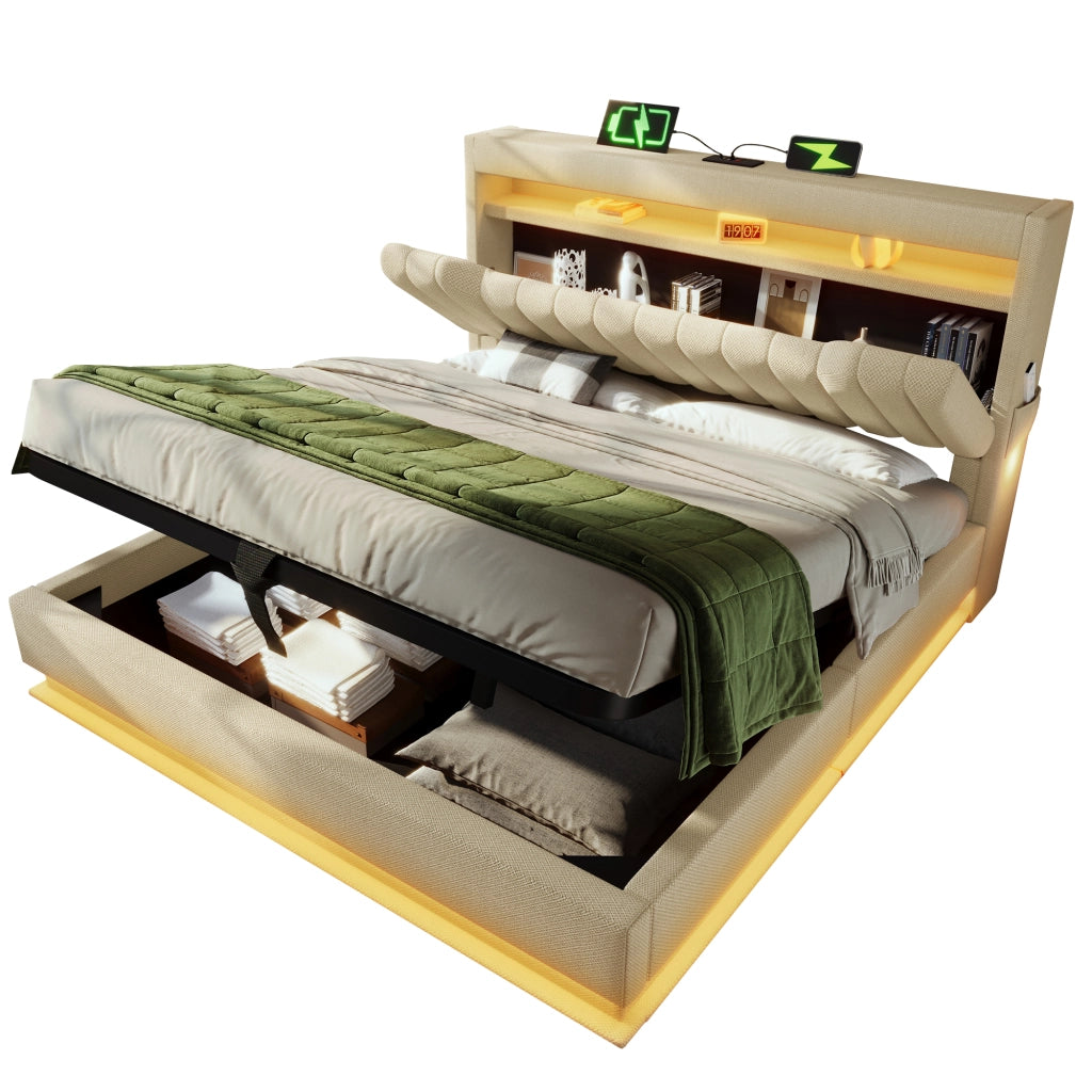 letto imbottito lino beige 160 x 200 cm
