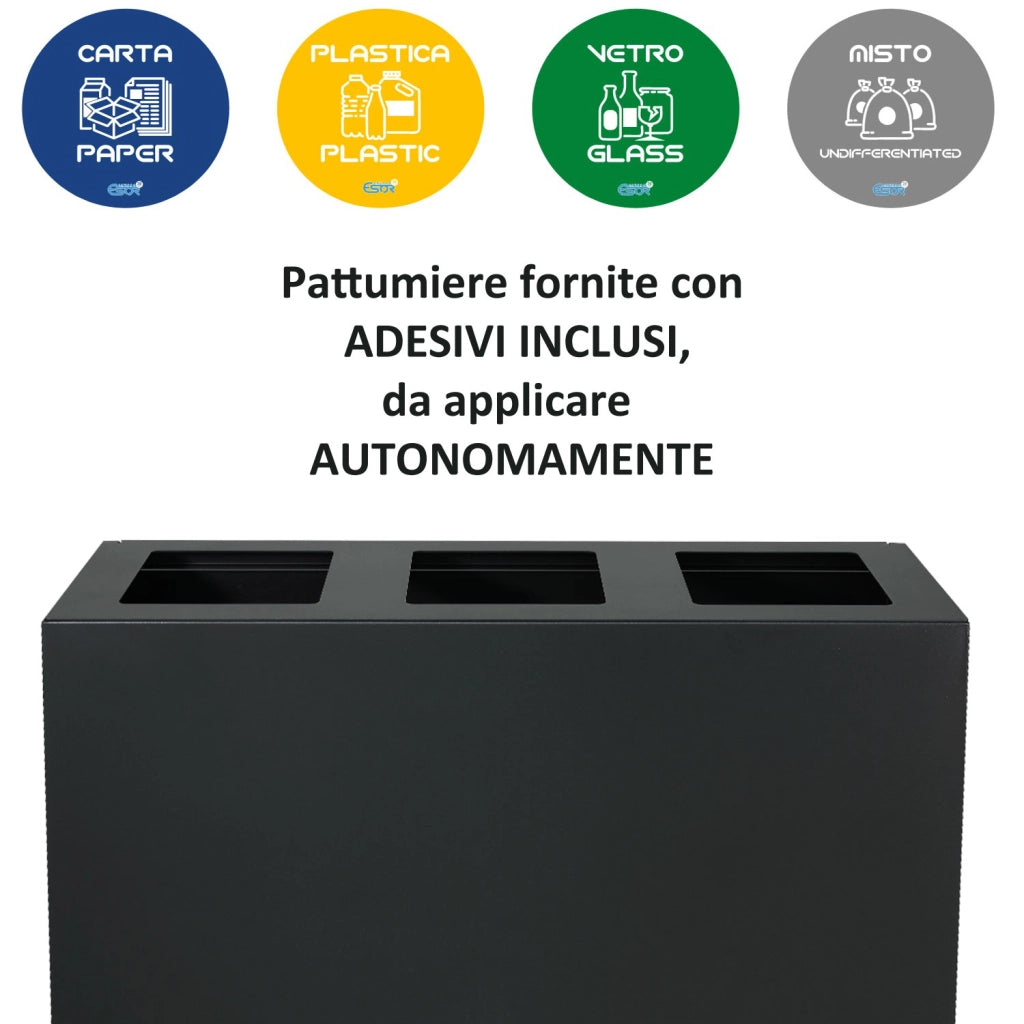 Pattumiera per Raccolta Differenziata 4 Scomparti 240 L 120x30x96 cm in Acciaio Verniciato Bianco