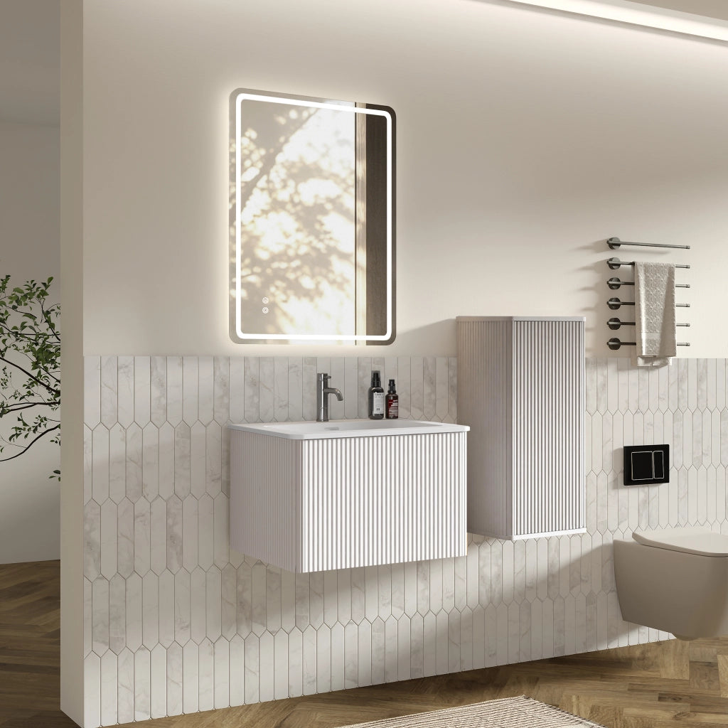 Ensemble de meubles de salon specchio LED, mobile lavabo e mobile laterale, in MDF bianco
