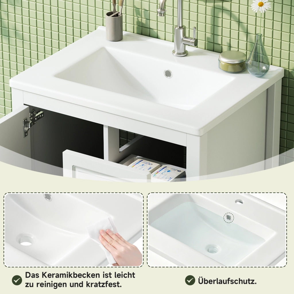 MOBILE BAGNO freestanding 62x47x90 cm in MDF e Ceramica Bianco