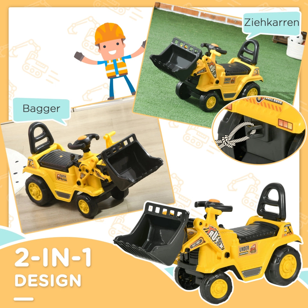 Escavatore Cavalcabile con Pala e Vano Portaoggetti ¨C Xylo ¨C Giallo e Nero, per Bambini 1,5-4 Anni
