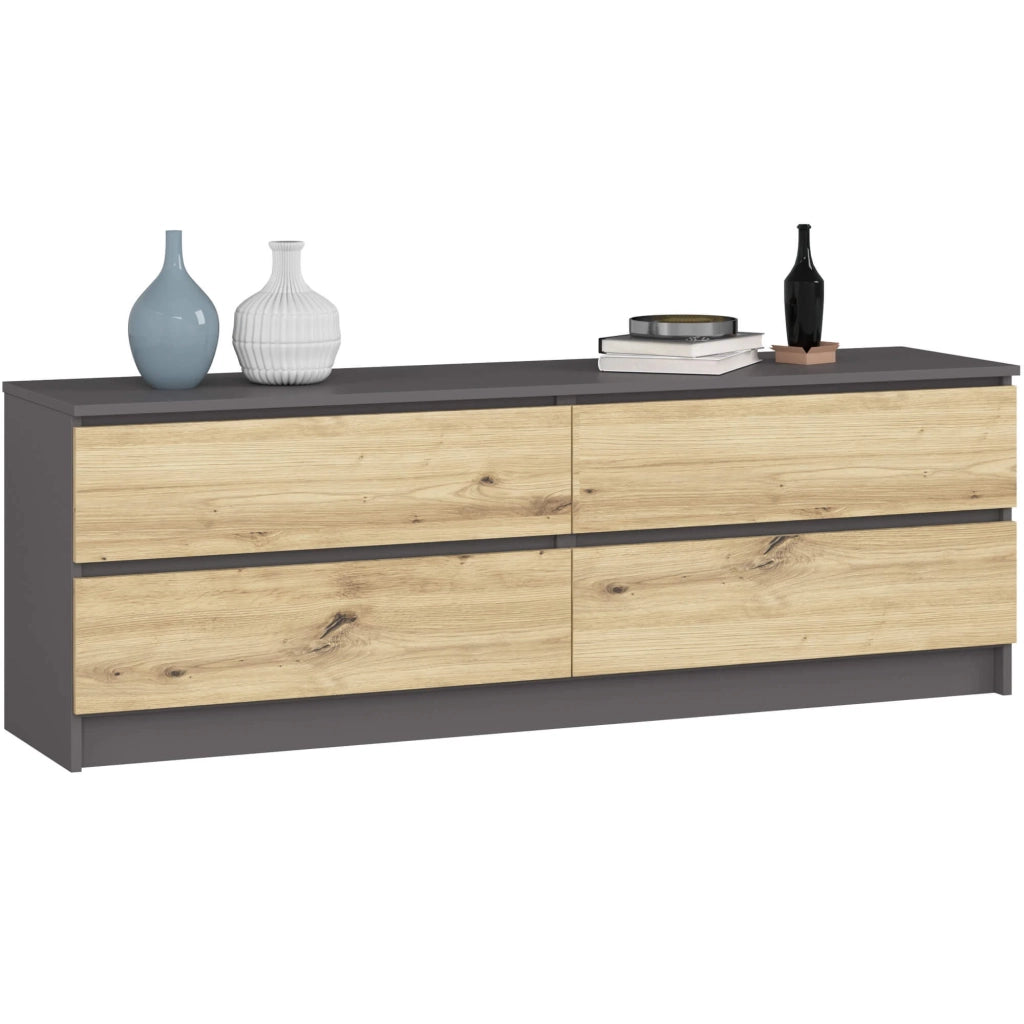 Cassettiera AKORD K160 Grigio Grafite 160 cm 4 cassetti inserto frontale Quercia Artisan 160x40x55 cm