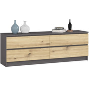 Cassettiera AKORD K160 Grigio Grafite 160 cm 4 cassetti inserto frontale Quercia Artisan 160x40x55 cm