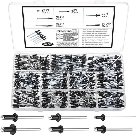 Assortimento di viti blindate in alluminio, set di viti a testa espandibile, set di viti a testa espandibile assortimento, set di viti blindate in alluminio assortimento per metallo legno plastica (nero, M2.4 M3 M3.2 M4)