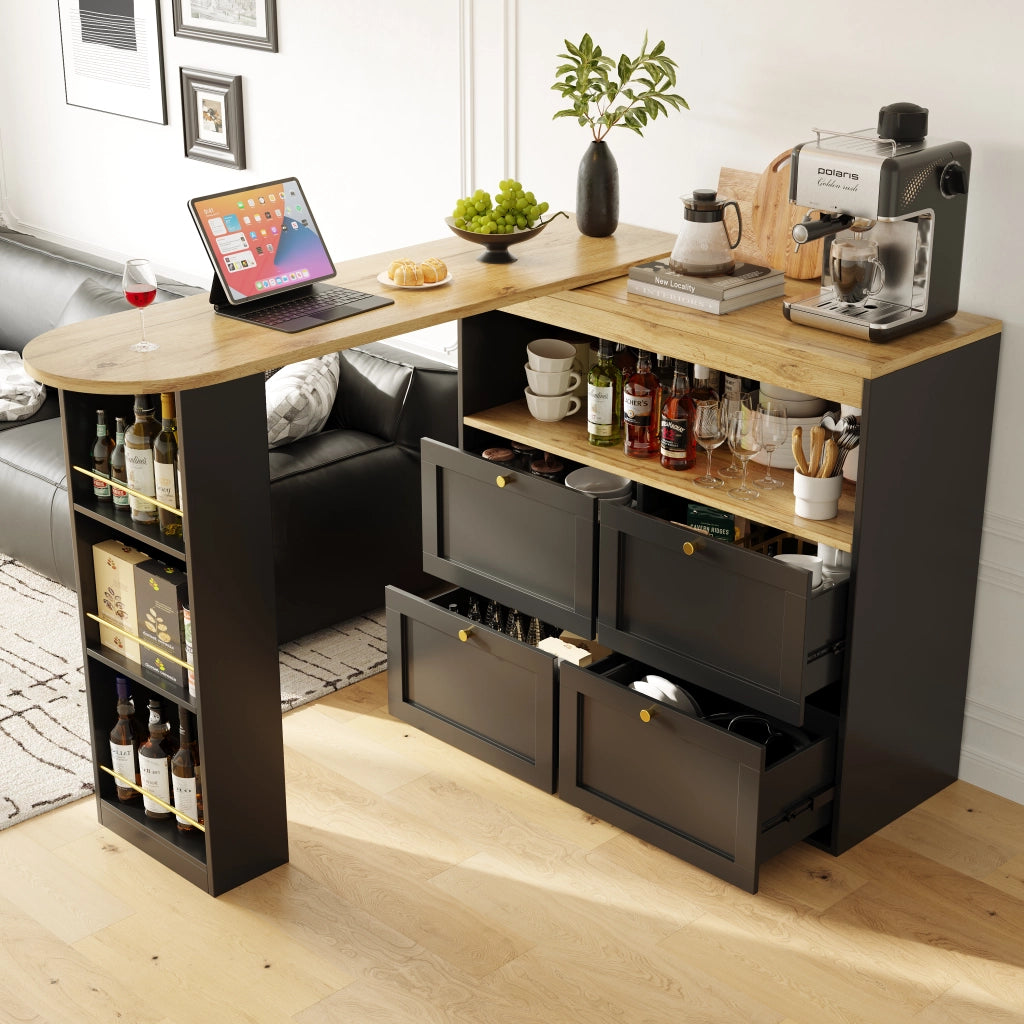 Mobile modulare L a 360° con 4 cassetti e ripiani aperti, in MDF, colore nero
