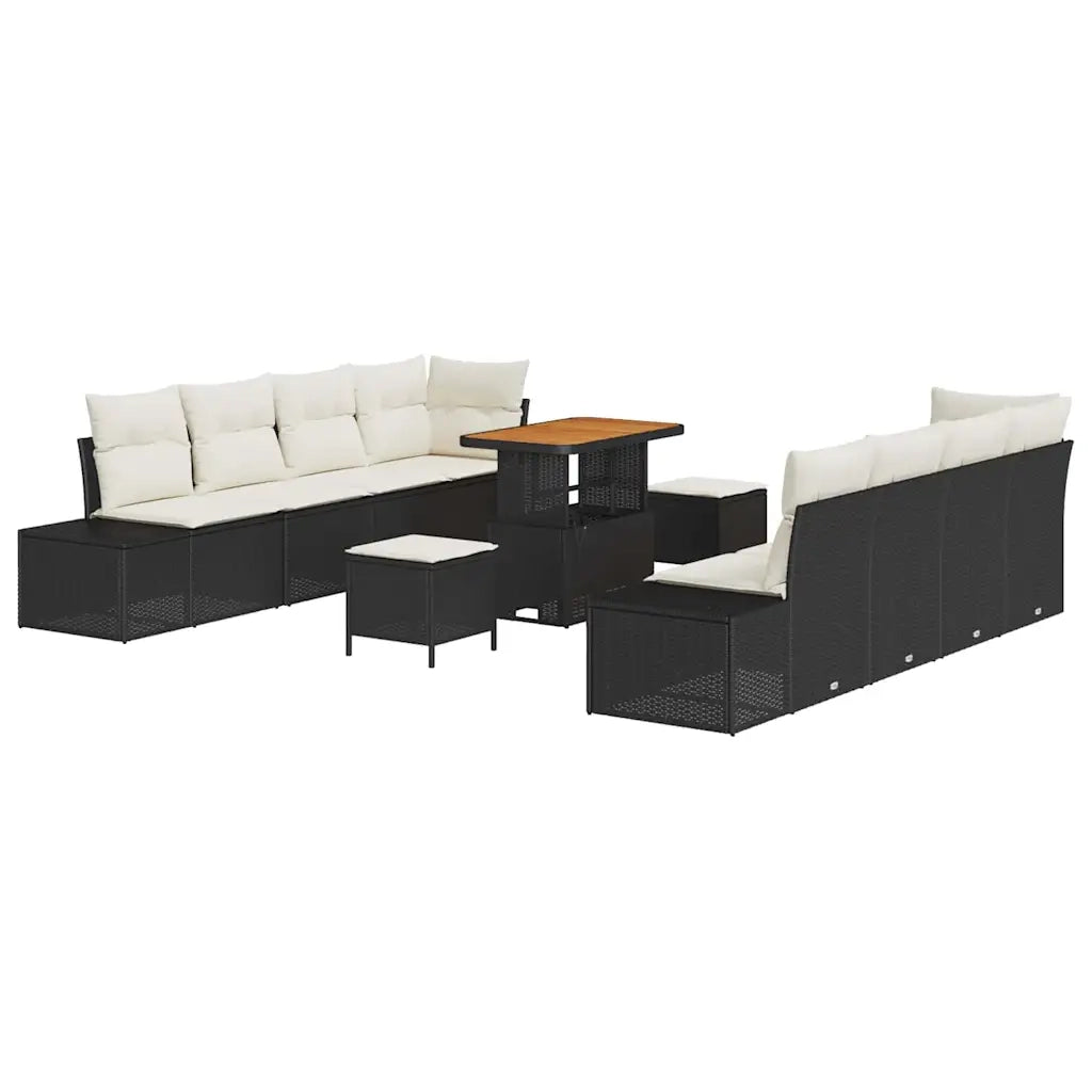 Set Divano da Giardino con cuscino 11 pcs Nero Poly Rattan