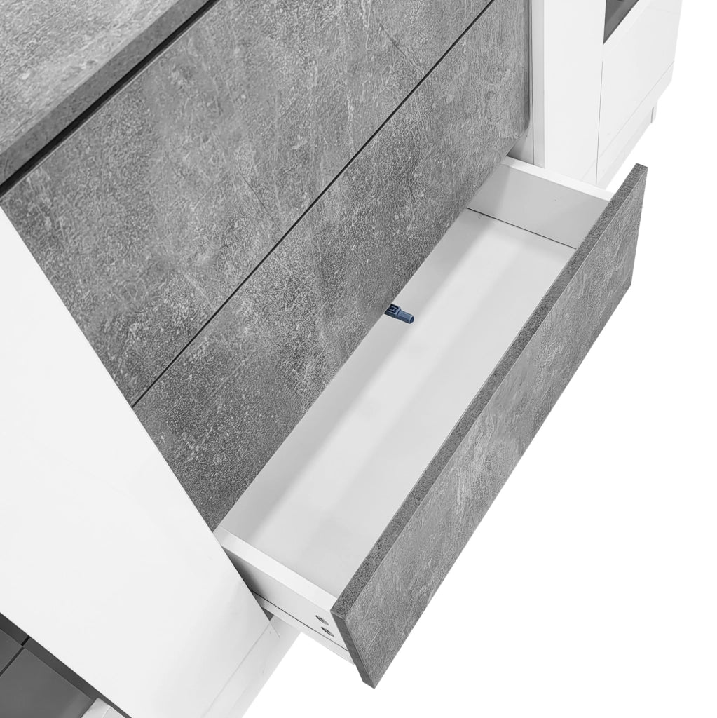 Madia 140x35x75 cm con LED a 16 colori e 2 ante 3 cassetti in MDF; truciolare e vetro bianco e marmo grigio