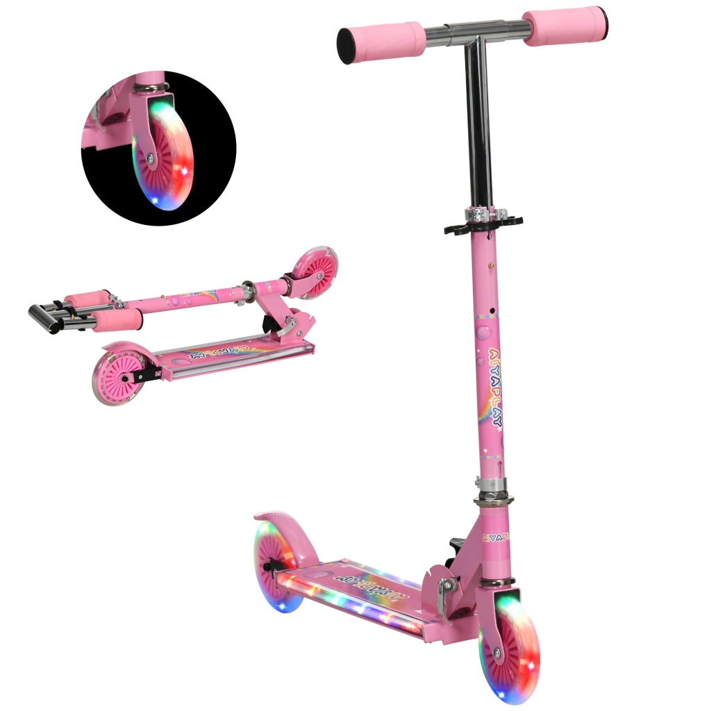 Monopattino pieghevole bambini 3-7 anni ¨C Xylo ¨C rosa 2 ruote altezza regolabile 67x30x63-76 cm