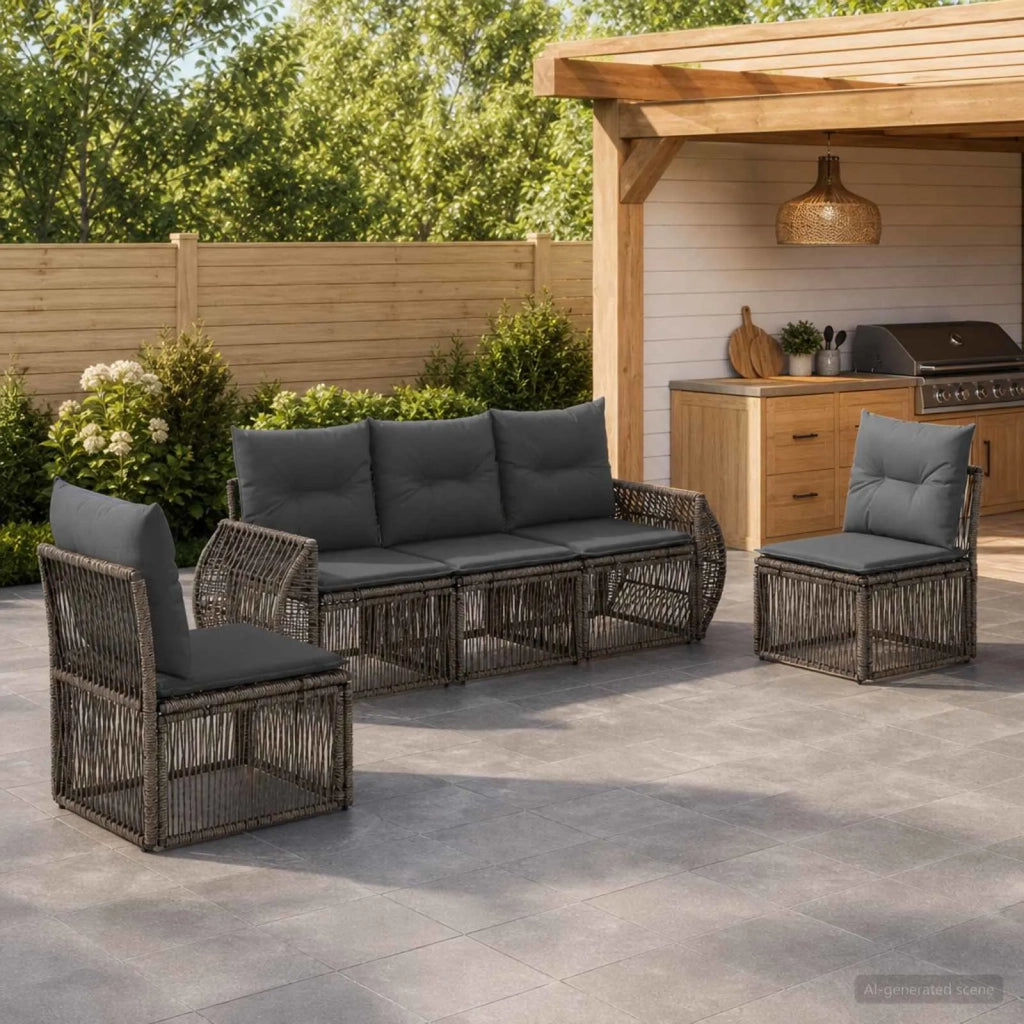 Set Divano da Giardino 5 pz Grigio e Grigio Scuro polyrattan 3435374