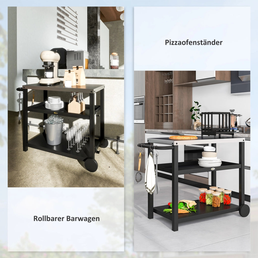 Carrello da cucina 3 ripiani con piano lavoro ganci ruote ¨C zephmum ¨C Edelstahl 102x50x81cm Grigio Antracite