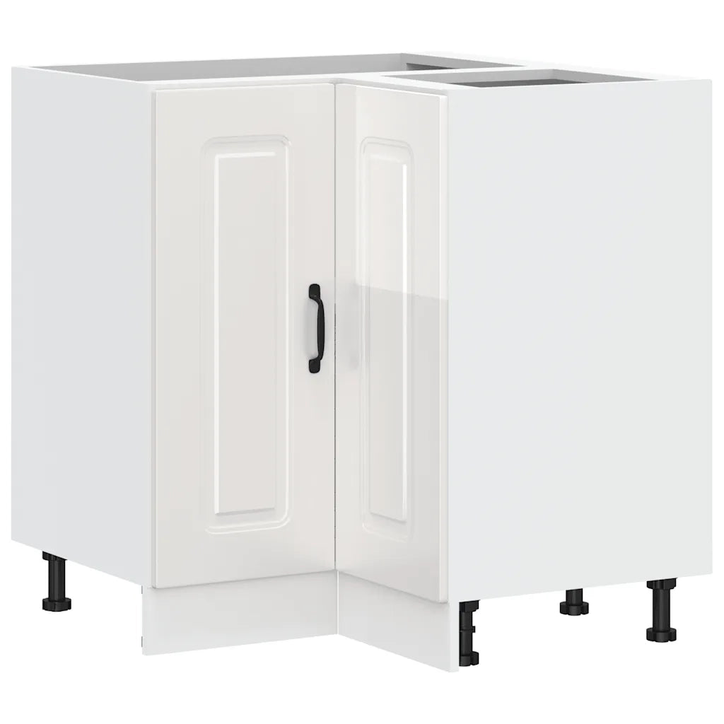 Mobile angolare da cucina moderno design salvaspazio 75,5 x 75,5 x 81,5 cm pratico vano contenitore in legno composito bianco lucido 02_0049932
