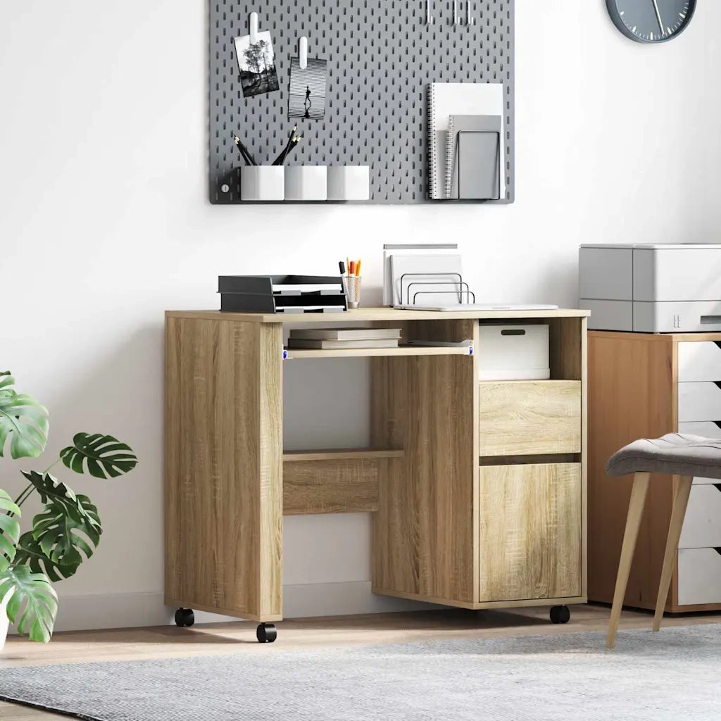 Scrivania | Tavolo da Ufficio con Ruote con cassetto Rovere Sonoma 91 x 50 x 77 cm