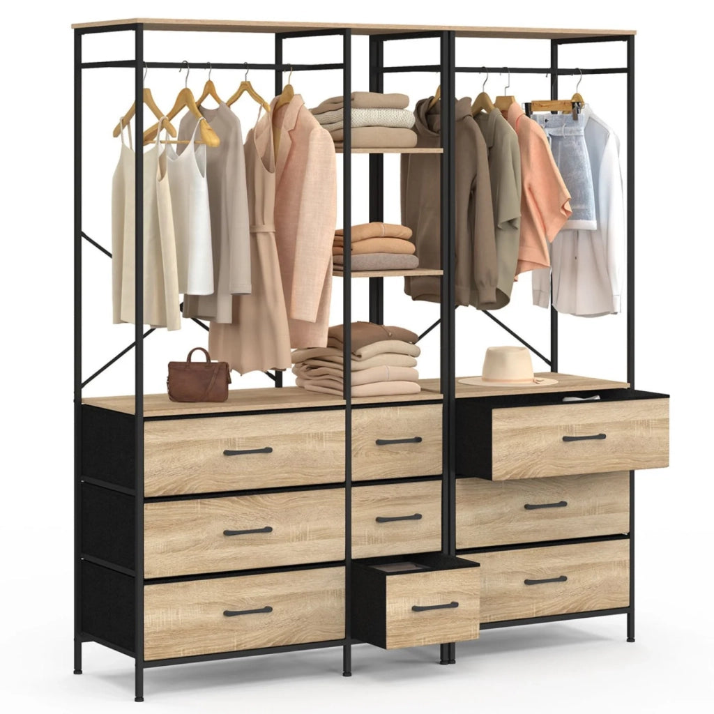 IDMarket - Armadio componibile UTAH XXL L. 150 cm con 3 ripiani e 9 contenitori in legno e tessuto nero