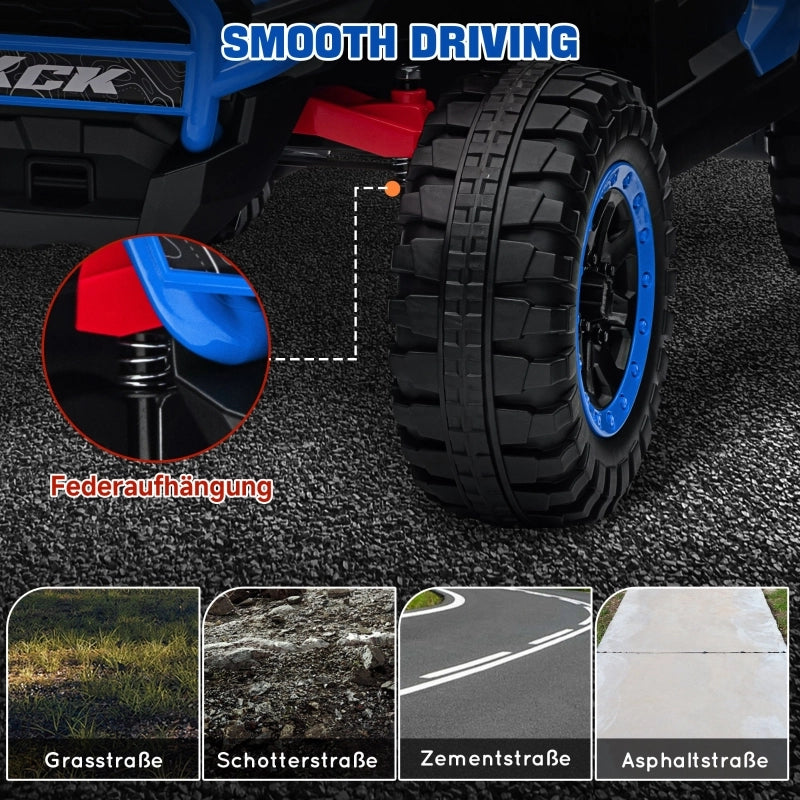 UTV elettrico per bambini, 5-7 km/h, 2 posti, telecomando, musica, luci, 1 ora di autonomia, blu