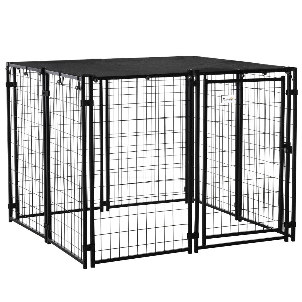 Recinto Pieghevole per Cani con Copertura ¨C Xylo ¨C 8 Pannelli, Porta Bloccabile, 141x141x113cm, Nero
