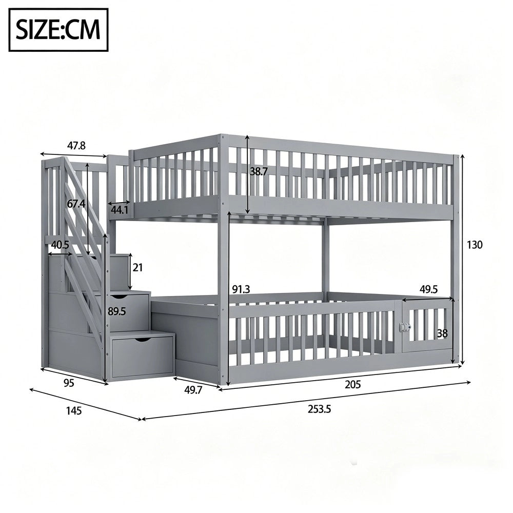 Letto a Castello 140x200 con Cassetti e Scala ¨C MINIMAL ¨C Grigio, Legno