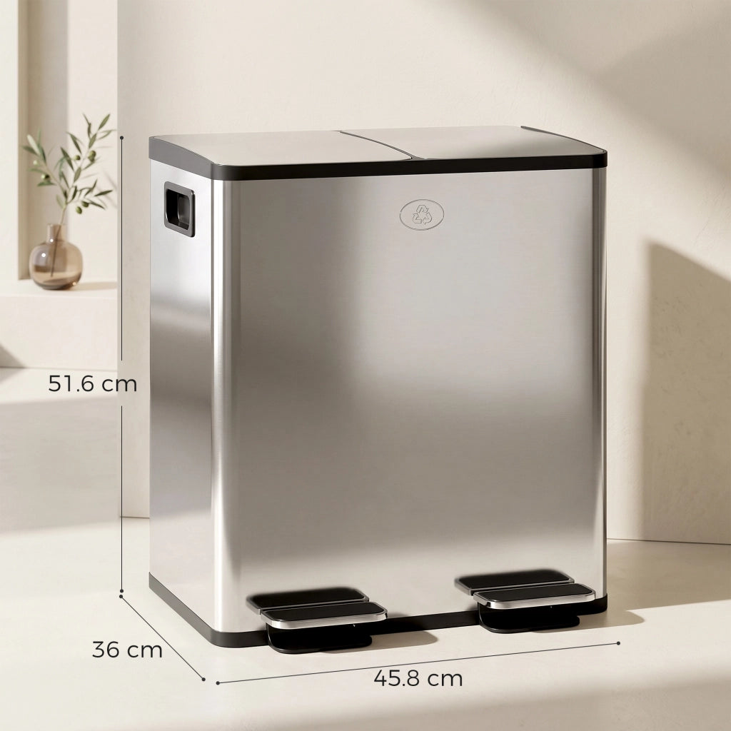 Cestino Rifiuti 2 Scomparti ¨C Zephmum ¨C Acciaio Inox e PP 45.8x36x51.6 cm