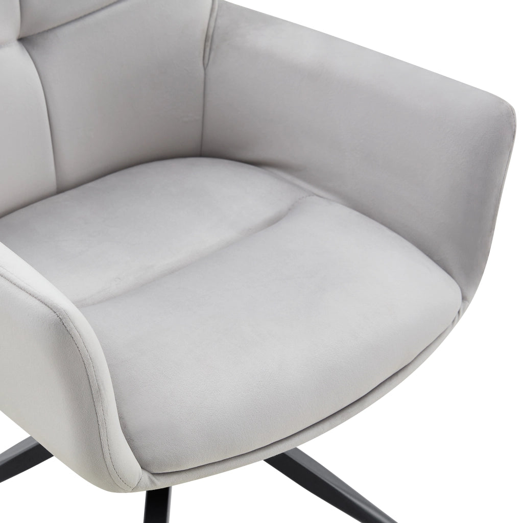 Sedia girevole a 360 gradi in tessuto grigio chiaro e metallo nero con braccioli 71 × 57,5 × 52,5 cm