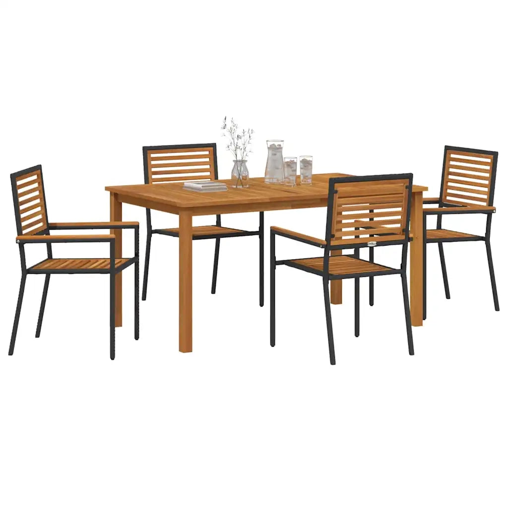 Set da Pranzo per Giardino 5 pcs Nero Legno di Acacia Massello