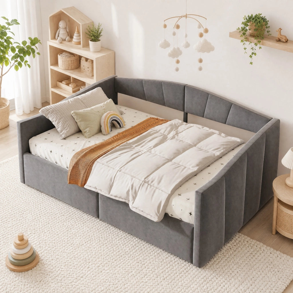 LETTO SOFA 140x200 cm con contenitore idraulico, velluto grigio