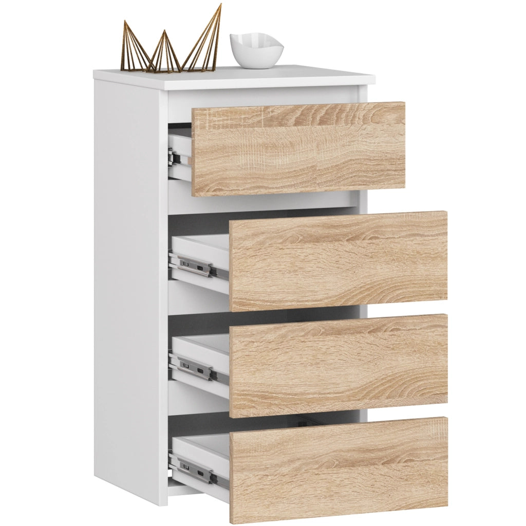 Cassettiera AKORD CL4 Cassettiera Bianca 40 cm 4 cassetti inserto frontale Sonoma Quercia 40x35x74 cm