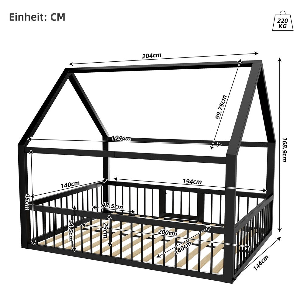 Letto Singolo in Metallo per Bambini ¨C Xylo ¨C Nero, 140x200 cm, Senza Materasso
