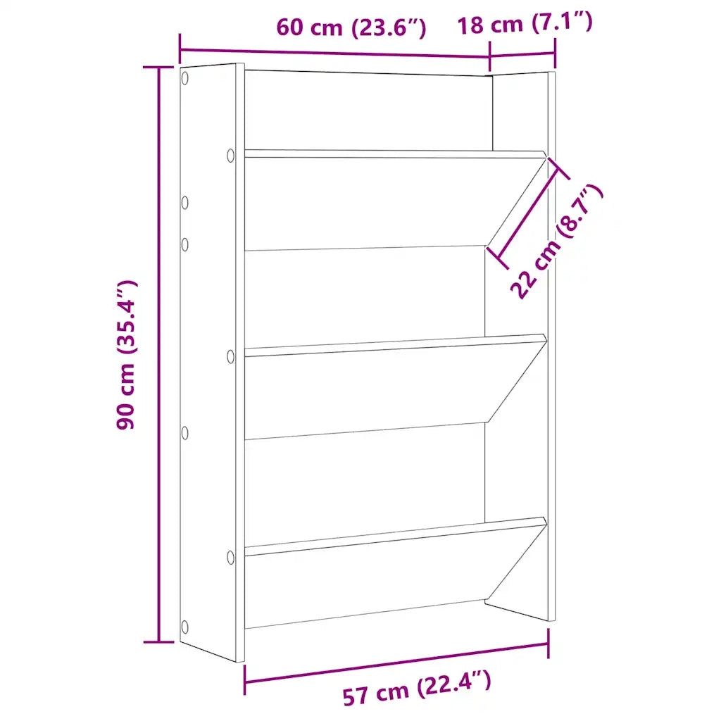 Scarpiera | Mobile per scarpe a Muro Grigio Cemento 60x18x90cm in Legno Multistrato