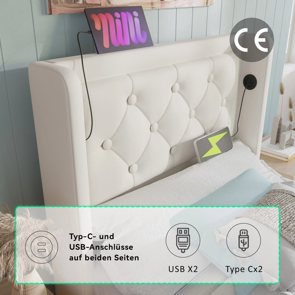 letto imbottito pu bianco 90 x 200 cm