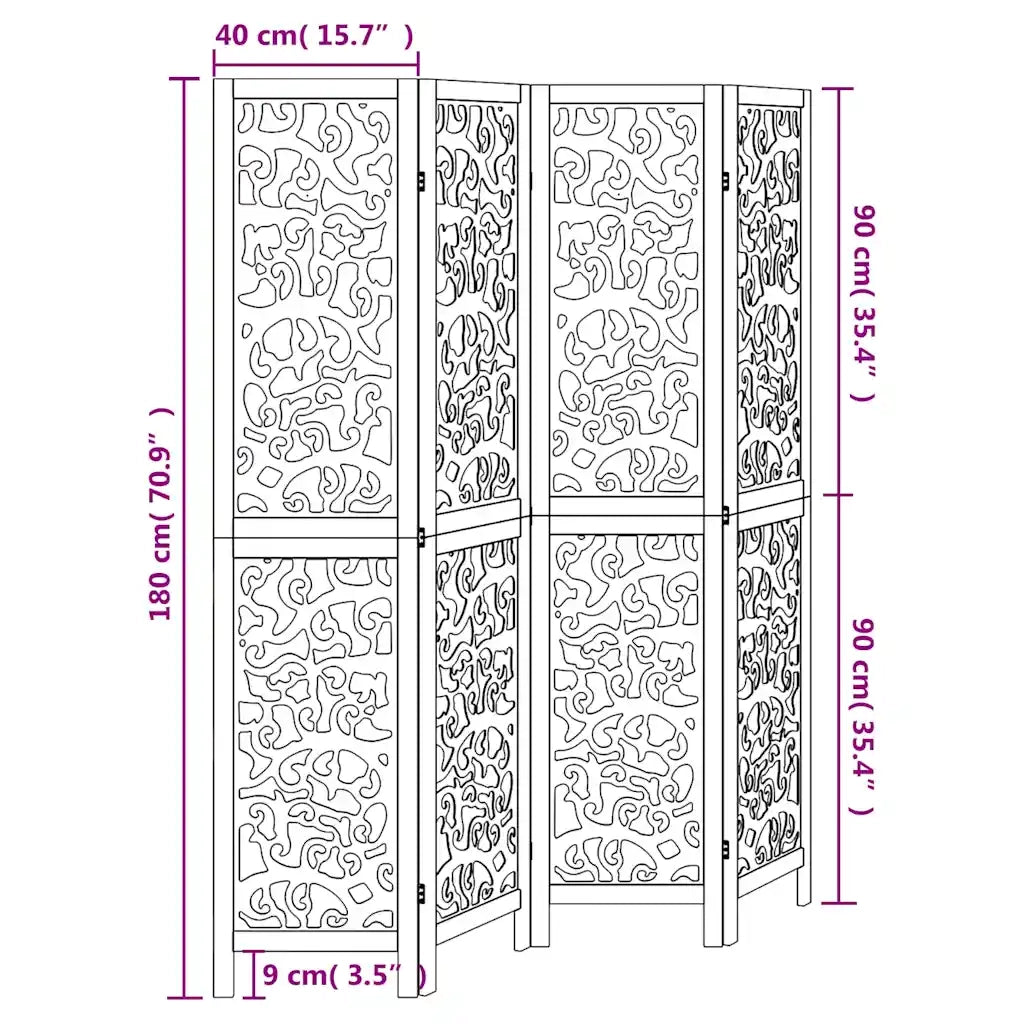Divisorio Ambienti 4Pannelli Bianco Legno Massello di Paulownia 358738