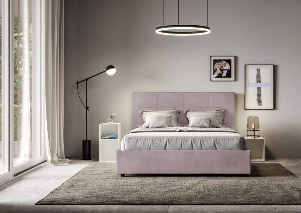 Letto queen size senza rete imbottito 150x200 microfibra glicine Mika