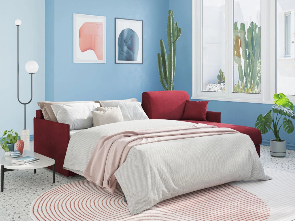 Evans Divano letto angolare con penisola in morbido tessuto impermeabile T13 252 cm Destro (mat. 140x197)  giallo