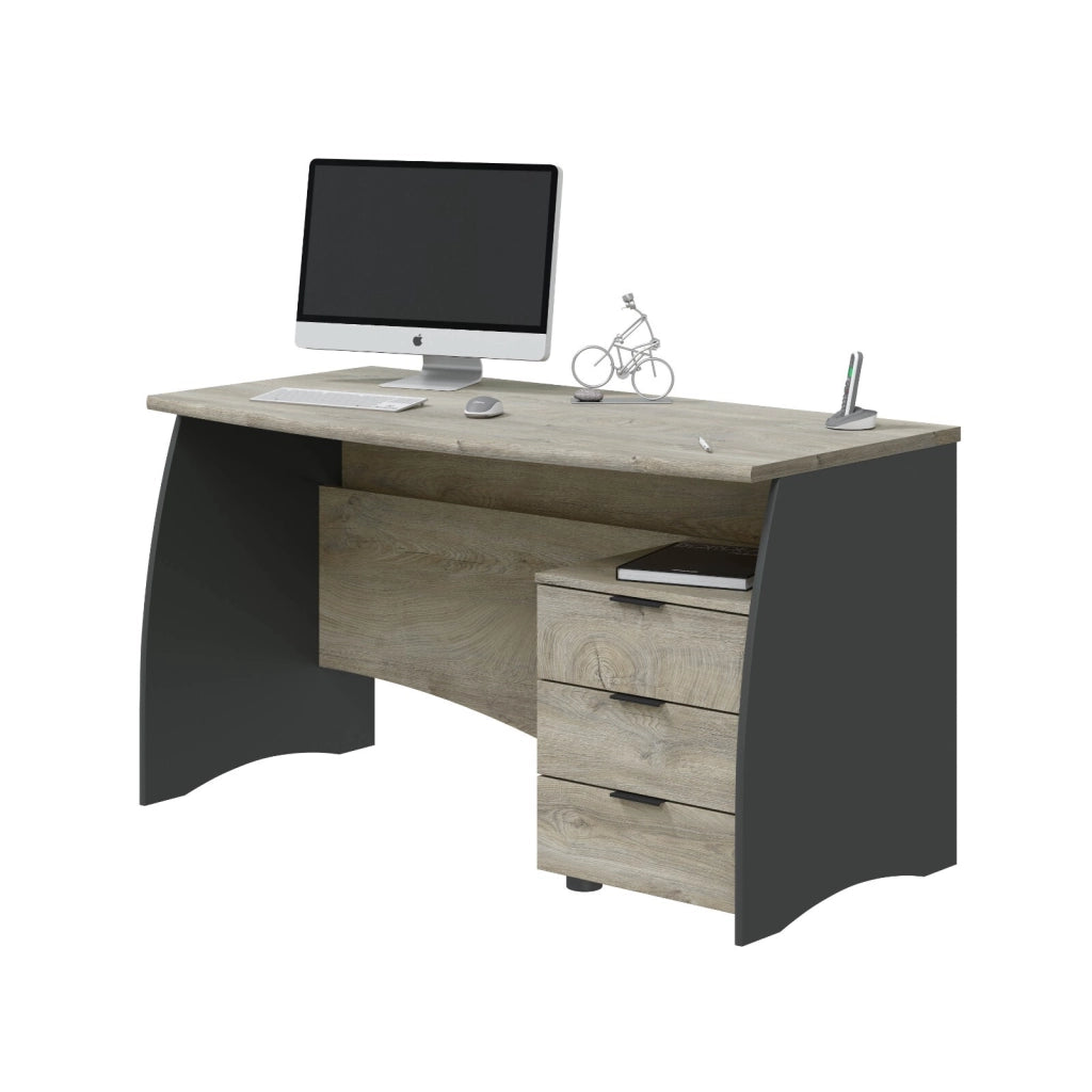 Scrivania Mobile Desk Scrittoio Da Studio 3 Cassetti Per Ufficio Soggiorno Sala Da Pranzo 136 x 74 x 67 cm Grigio Rovere