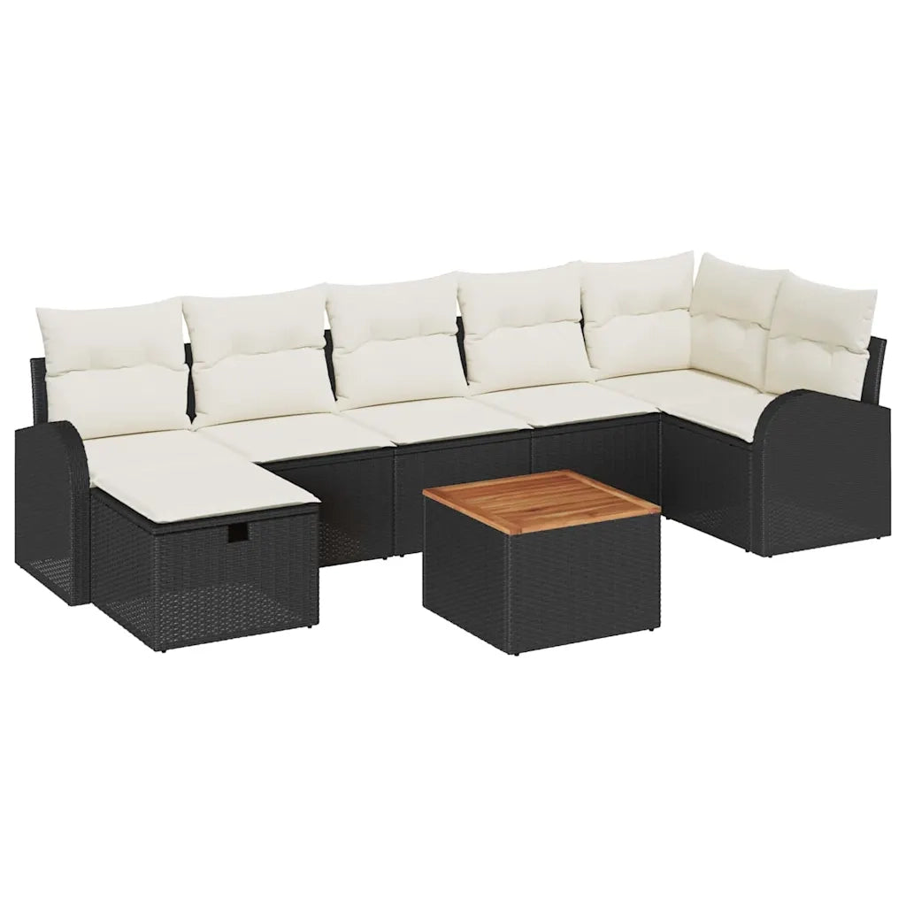 Set Divano da Giardino con cuscino 8 pcs Nero polyrattan
