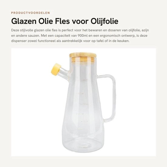 Contenitore per Olio 900ml - Dispenser in Vetro - Resistenze ai Laceri - Pourer per Liquidi - Design Chiaramente Definito - Vaschetta per Tè/Olio - Olio Liquido