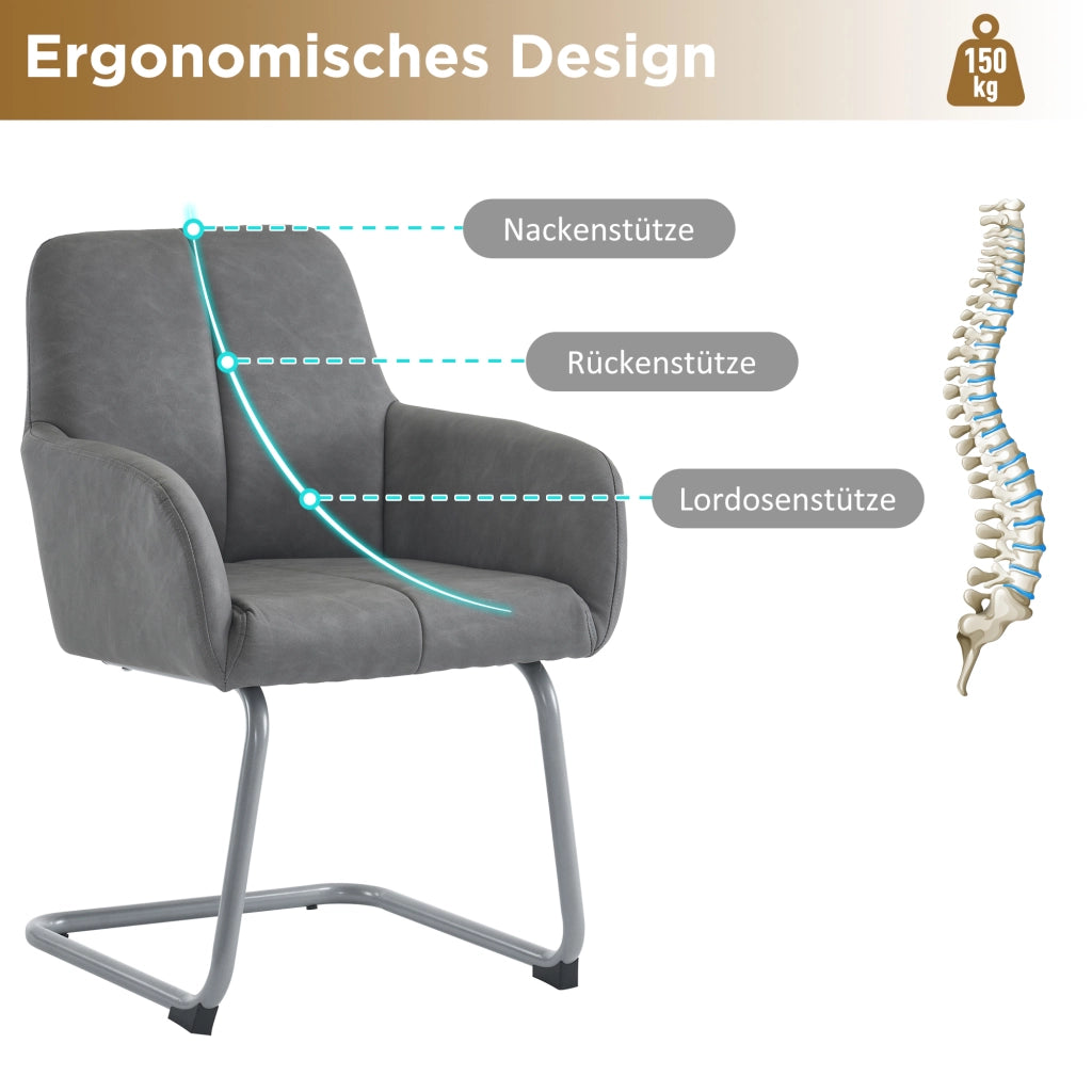 Set di 2 sedie da pranzo con schienale ergonomico; braccioli integrati e seduta imbottita in microfibra grigia