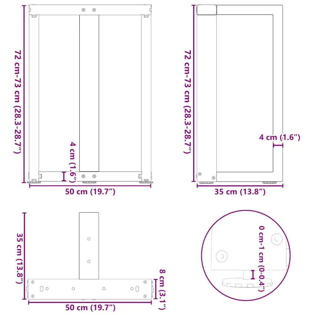 Gambe per tavolo da pranzo a forma di T 2 pz | Piede del tavolo nere 50x35x(72-73) cm in acciaio