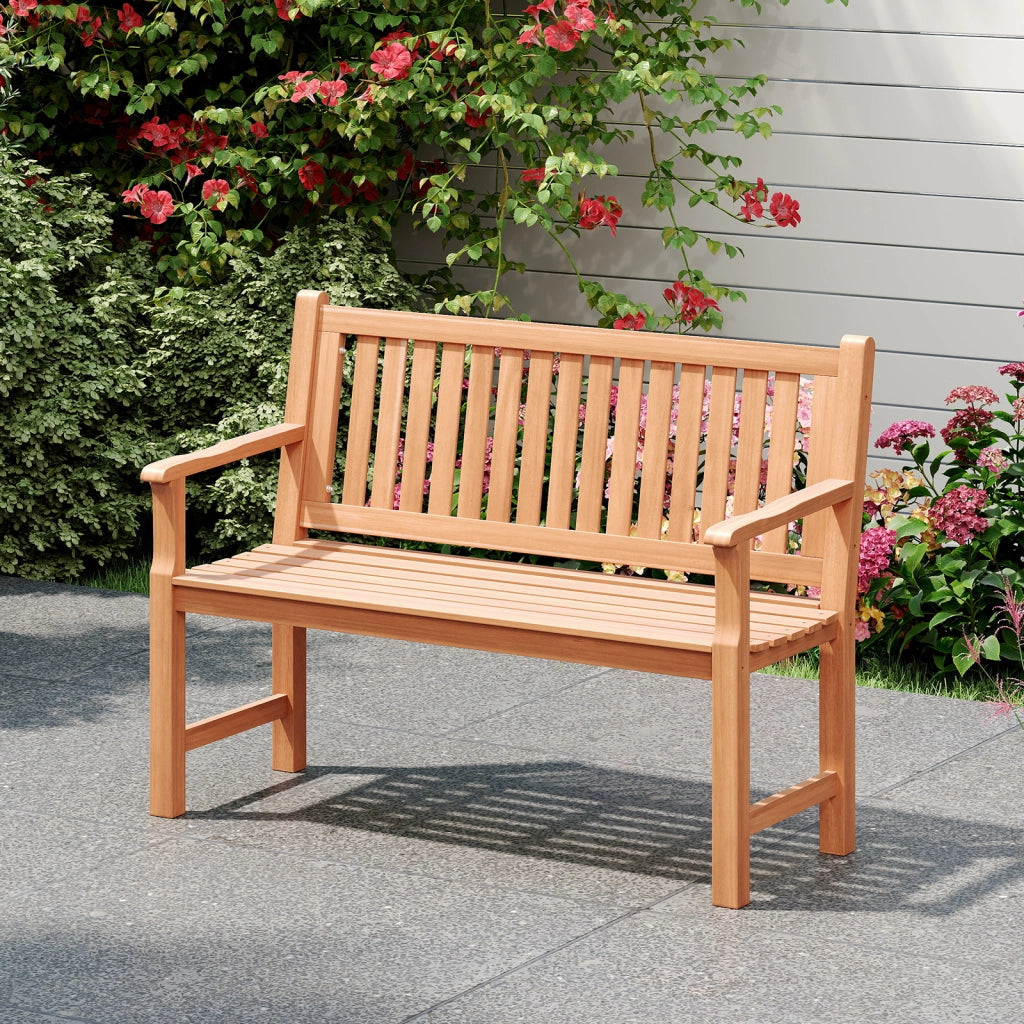 Panchina da giardino con schienale e braccioli di sostegno, Panche di legno massello a 2 posti design ergonomico Giallo