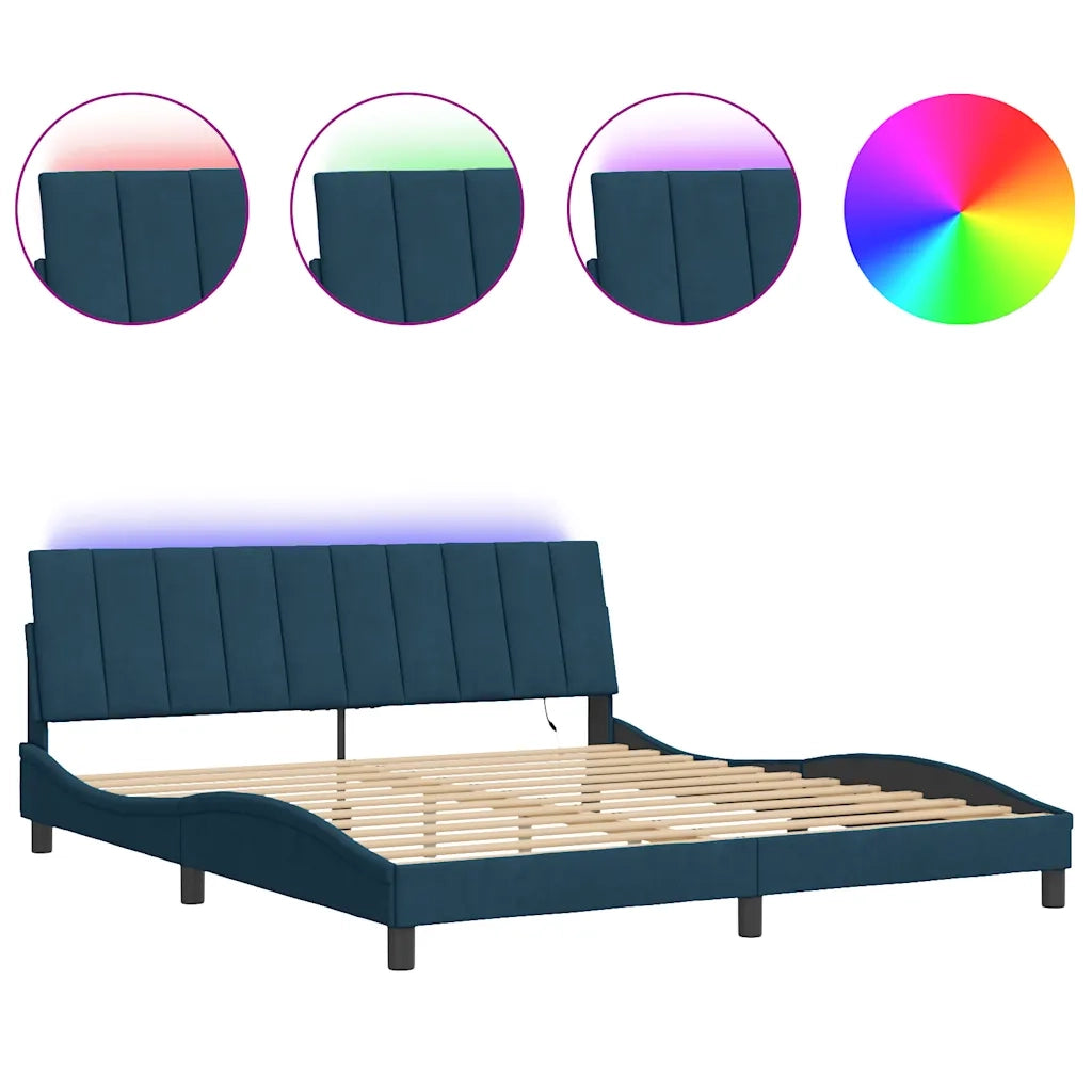 Giroletto con LED senza Materasso-Struttura Letto Hanko Blu 180x200 cm in Velluto