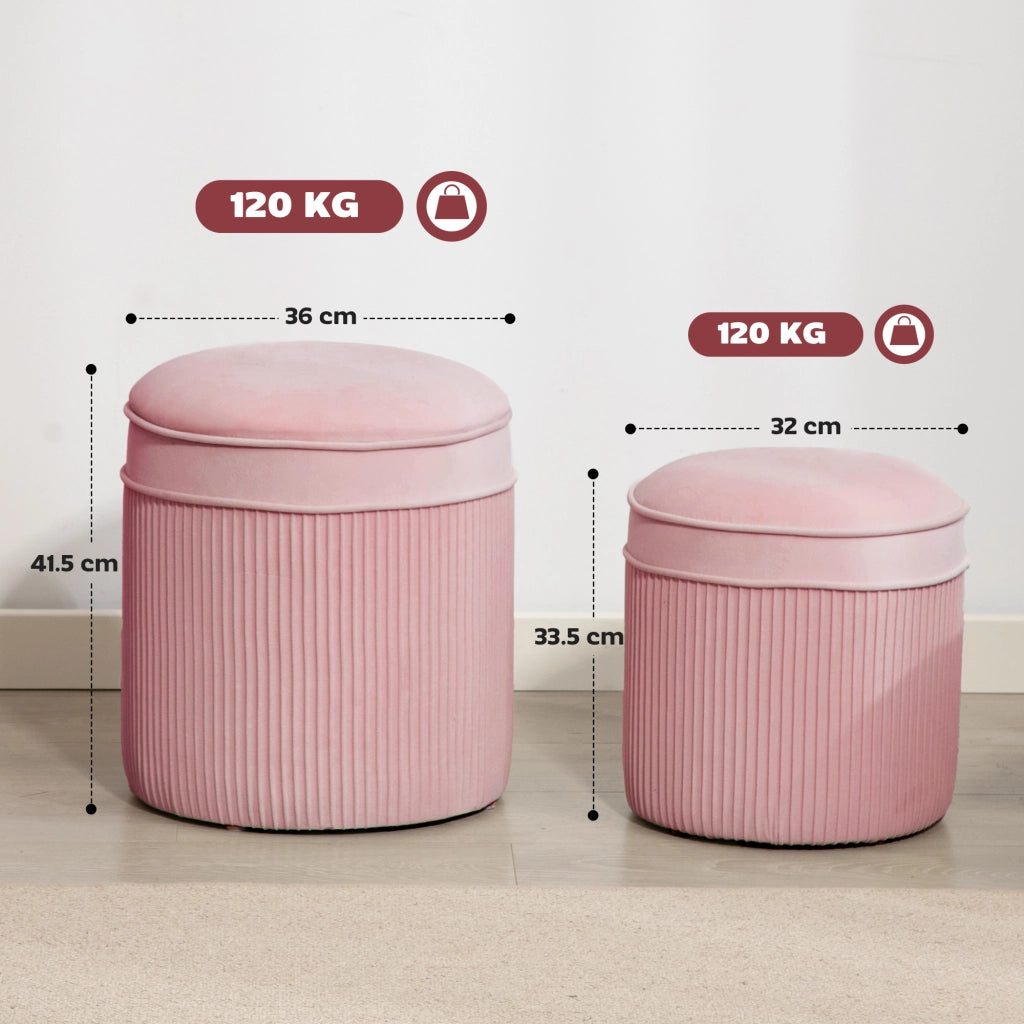 Pouf Poggiapiedi Rotondo Impilabile Imbottito ¨C Zephmum ¨C Velluto Rosa